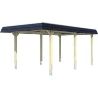 Einzelcarport SKAN HOLZ Wendland mit schwarzer Blende - Flachdach Carport aus hochwertigem Holz, inklusive EPDM Folie für optimalen Wetterschutz und langlebige Nutzung.