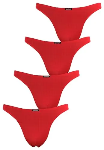 Fabio Farini - 4er-Pack maskuline Herren String-Tangas in kräftigem Rot, Nachtschwarz, dunklem Blau oder - 4X Rot S