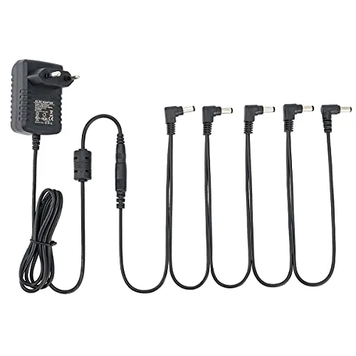 Musiclily Pro EU Standard Gitarren Netzteil Power Supply Adapter 9V DC Mit 5 Wege Daisy Chain Kabel und Verpolungskabel für Effektpedale