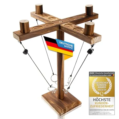 Ringwurf-Spiel Deluxe aus Holz - Das Action Ring-Haken Partyspiel; Ring Toss Hook Battle-Game in der Luxus Ausführung - Spannende Duelle für die nächste Party (Verbesserte Verison 2.0) (4 Spieler.)