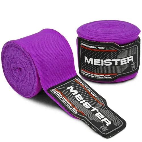 Meister Erwachsene 180 Zoll (457cm) Semi-Elastische Handbandagen für MMA & Boxen (Paar) - Lila
