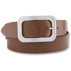 Eleganter Ledergürtel mit leichter Narbung, Gr. 105, cognac - Femininer Gürtel von BERND GÖTZ mit seidiger Oberfläche, stufenlos verstellbarer Einfachdornschließe und 4 cm Breite – ideal für schicke Röcke oder lässige Jeans.