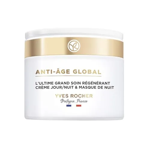 Yves Rocher ANTI-AGE GLOBAL - Intensivpflege für Gesicht - Gesichtsmasken & Gesichtskuren mit pflanzlichem Knospen-Nektar für straffere Haut, die Falten mindert und die Zellerneuerung in nur 72 Stunden stimuliert.