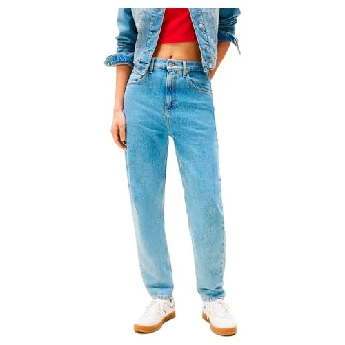 Tommy Jeans Damen Mom Jean Uhr TPR Ai4116 Dw0dw21392 - Stylische Jeans in Denim Light mit Five-Pocket-Styling und mittlerer Leibhöhe, perfekt für einen lässigen Look.