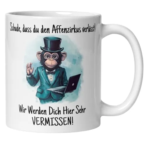 Abschied Kollegin Kollege Tasse | Affe & Spruch - Schade, dass du den Affenzirkus verlässt | Lustiges Abschiedsgeschenk Jobwechsel Büro | Geschenkidee zum Abschied Neuanfang Arbeitsplatz