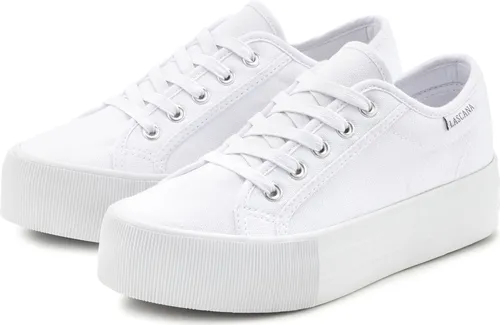 LASCANA Damen Sneaker mit Plateausohle, Gr. 37, Weiß - Veganer Sneaker aus Textil mit 3,5 cm Plateauhöhe, ideal für casual Looks. Bequeme Innensohle und stylisches Design runden jedes Urlaubsoutfit perfekt ab.