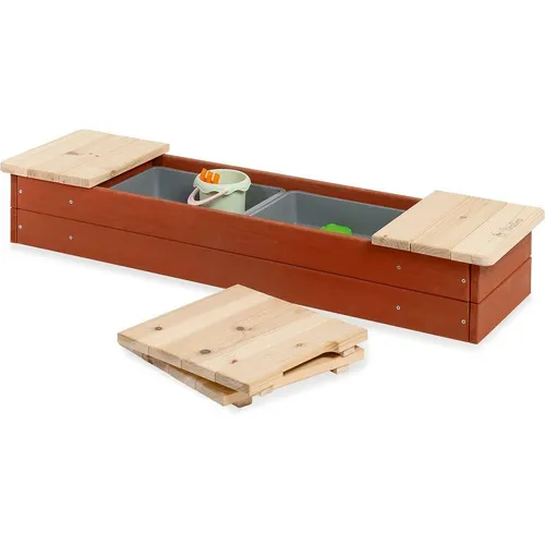 Pinolino Sandkasten "Hedda" - rot/natur (211620) - Sandkasten aus hochwertigem Holz, ideal für kreative Spielstunden im Freien und fördert die motorischen Fähigkeiten der Kinder.