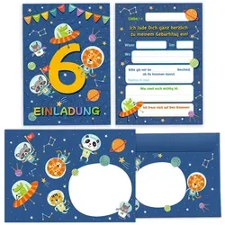 JUNAPACK Einladungskarten Astronaut Einladungen zum 6. Geburtstag Umschlägen für Kinder Weltall, Einladungskarten mit Umschlägen zum sechsten Geburtstag Weltall