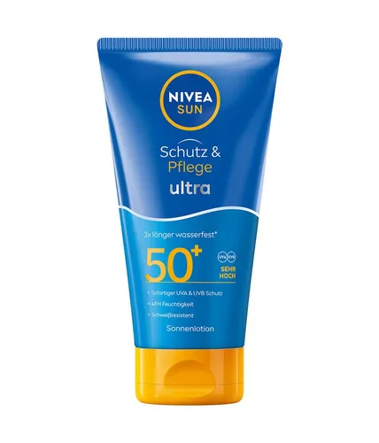 Nivea Sonnenschutzlotion SUN Schutz & Pflege Ultra Lotion wasserfeste Sonnencreme LSF50+ 150m, Sofortiger UVA- & UVB-Schutz, LSF 50+