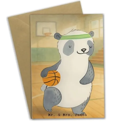 Mr. & Mrs. Panda Klappkarte Panda Basketball Design - Geschenk, Glückwunschkarte, Grußkarte, babykarte, einladungskarten, Basketballplatz, Verein, weihnachtskarten, dankeskarten, Verband