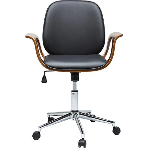 Kare Design Bürodrehstuhl Patron Walnut, Höhenverstellbar - Moderner Bürostuhl aus Kunstleder mit Nussbaum-Armlehnen, schnell montierbar und ideal für ergonomisches Sitzen von 46-60 cm, max. Belastung 100 kg.