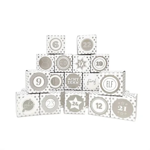 DIY Adventskalender zum Befüllen Faltschachteln silber Sterne XL Ziffern silber