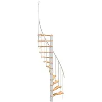 Minka Spindeltreppe Suono Smart Weiß – Platzsparende Lösung - Die Suono Smart ist eine kompakte Spindeltreppe mit 140 cm Durchmesser, ideal für enge Deckenöffnungen. Mit stabilem Handlauf aus PVC und natürlichen Buchenholzstufen bietet sie Sicherheit und Stil für den Zugang zum Dachboden.