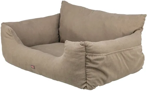 TRIXIE Hunde-Autositz taupe, sicher und bequem - Auto-Tierbett mit Cord-Optik, ideal für sichere Autofahrten und als gemütliches Reisebettchen für Hunde.