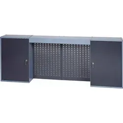 Werkzeugschrank 94400 - Stabiler Werkzeugschrank in Hammerschlagsilber - Werkzeugschrank H600xB1600xT190mm aus stabilem Stahlblech mit kratzfester Pulverbeschichtung. Ideal für sichere Aufbewahrung dank Zylinderschloss und praktischen Lochrückwänden.