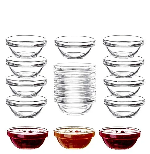 BigDean 18x Dipschalen Ø 6 cm aus gehärtetem Glas 30ml - Für Dip, Marmelade, Konfitüre - Stapelbar - Für Spülmaschine & Mikrowelle - Mini Soßen-Schalen für Tapas, Ketchup & Buffet