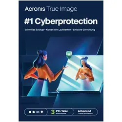 Acronis True Image Advanced - 3 Geräte, 1 Jahr + 250 GB Cloud-Speicher - Umfassende Cyber-Schutzlösung für 3 Geräte mit lokalem Backup, Klonen und Ransomware-Schutz. Zusätzlich profitieren Sie von 250 GB sicherem Cloud-Speicher für Ihre Daten.