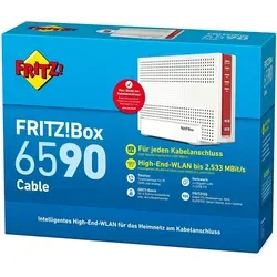 AVM FRITZ!Box 6590 Cable Router mit WLAN AC + N - Leistungsstarker Router mit integriertem Kabel-Modem für bis zu 1.760 Mbit/s. Dualband WLAN AC + N sorgt für stabile Verbindungen, ideal für mehrere Geräte. Inklusive VoIP-Telefonanlage und sicherem Fernzugriff.
