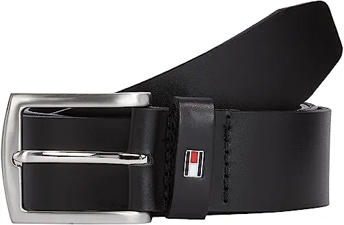 Tommy Hilfiger Herren Gürtel New Denton 3,5 cm - Eleganter Ledergürtel in Schwarz - Herren-Gürtel aus 100% hochwertigem Leder, 3,5 cm breit, mit praktischer quadratischer Dornschließe für individuelle Anpassung. Ideal für Arbeit und elegante Anlässe.