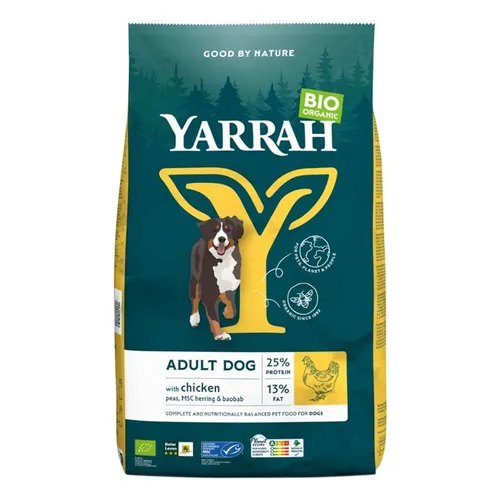 Yarrah Trockenfutter mit Huhn für Erwachsene Hunde - Bio 2 kg 4er Pack - Hundefutter aus Bio-Hühnchen und MSC-Fisch im praktischen 4er Sparpack. Nährstoffreiche und schmackhafte Mahlzeit, frei von chemischen Zusätzen und GVO, ideal für mittelgroße und große Hunde.