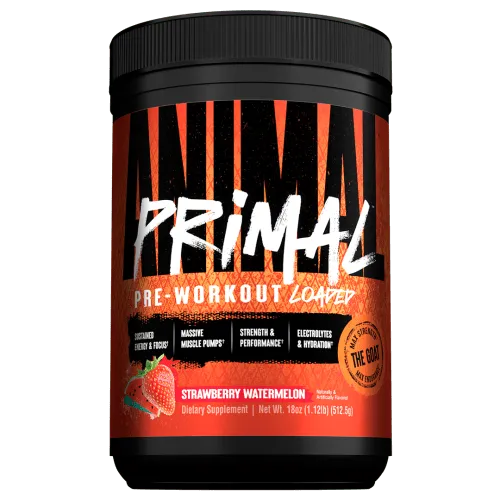Animal Primal Powder - 507g - Erdbeer-Wassermelone - Hochwertiges Sportgetränk für aktive Athleten, ideal zur Unterstützung der Leistungsfähigkeit. Erlebe den erfrischenden Geschmack von Erdbeer-Wassermelone!