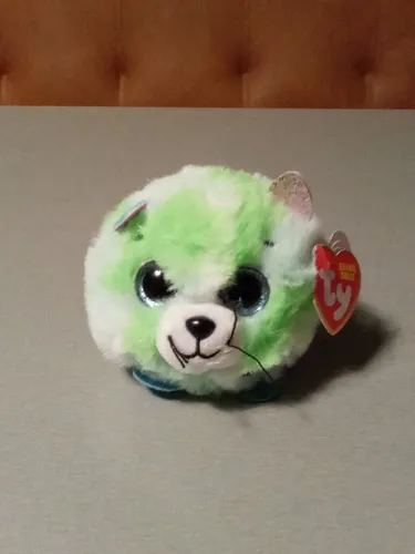 Ty Beanie Balls "Evie" - Grüne Katze, ca. 7 cm groß, einzigartiges Design mit Glitzeraugen und immer auf den Füßen landend, ideal zum Kuscheln und Spielen