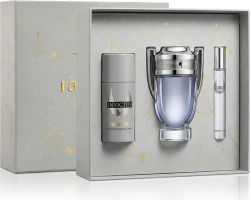 Paco Rabanne Invictus EDT Set 100 ml + Mini 10 ml + Deo 150 ml - Erleben Sie den maskulinen Duft von Invictus mit einem erfrischenden, holzig-aquatischen Aroma. Ideal für den täglichen Gebrauch und perfekt als Geschenkset für stilbewusste Männer.