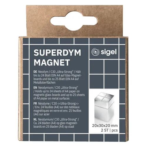 SIGEL C30 "Ultra-Strong" Magnete - 2er Set, silber - Hochwertige Magneten aus Metall mit starker Haftkraft, ideal für Büro und Haushalt.