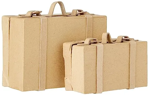 Creativ 263990 Mini-Koffer im Vintage-Stil aus Pappmaché, 2-teiliges Set, Beige