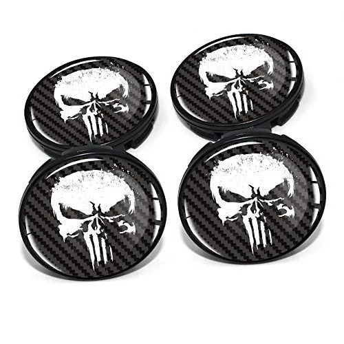 Nabendeckel 60mm Durchmesser Nabenkappen Felgendeckel Felgenaufkleber Gel Emblem Doming für Auto Felgen Kfz Tuning Zubehör Radnabenkappen DM006 (Nr. 3 Punisher Carbon Black, Nabendeckel Set) 4 x