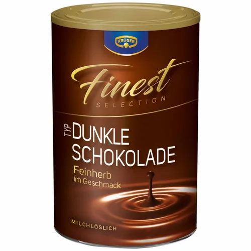 Krüger Finest Selection Dunkle Schokolade 300g Dose - Kakao- & Malzgetränke, exquisite dunkle Schokolade mit 355 kcal pro 100g, perfekt für Schokoladenliebhaber und als Genuss für besondere Anlässe.