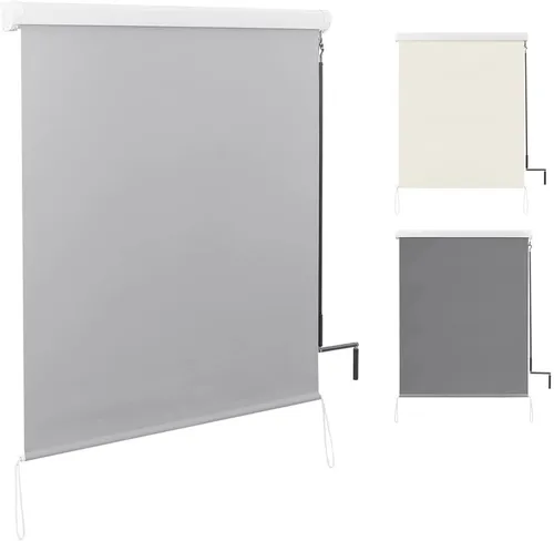 Woltu Senkrechtmarkise mit Handkurbel - Grau - Balkonsichtschutz, ideale Lösung für Privatsphäre und UV-Schutz, Maße: 100 cm Breite x 140 cm Höhe