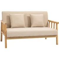 HOMCOM 2 Sitzer Sofa aus Polyester und Gummiholz - Kompaktes Zweisitzer-Sofa in eleganter Leinenoptik, ideal für kleine Räume und bietet erstklassigen Komfort für gemütliche Stunden.