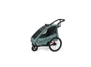 Qeridoo QUPA Plus 2025 Zweisitzer Fahrradanhänger - Mineral Blue - Fahrradanhänger für 2 Kinder, mit luftgefülltem Buggyrad für komfortable Fahrten und vielseitigen Nutzungsmöglichkeiten als Buggy oder Jogger.