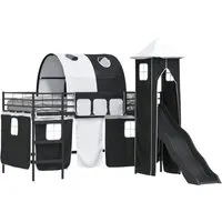 vidaXL Kinderloftbett Schwarz 99,5 x 200 cm – Spielspaß und Rückzugsort - Modernes Hochbett aus robustem Metall mit Rutsche, Vorhängen und Turm. Ideal zum Entspannen und Spielen, sorgt für kreativen Raum und stilvolle Akzente im Kinderzimmer.