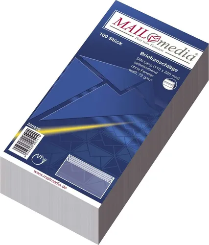 MAILMEDIA 30002388 Briefumschläge DIN lang - 100 Stück, selbstklebend und ideal für schnellen Versand ohne Fenster
