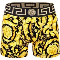 VERSACE Herren Long Boxer - TOPEKA, Trunk aus Stretch Cotton - Herrenunterhosen mit elegantem Barocco Muster in Schwarz/Gold, hoher Tragekomfort und elastischer Bund mit legendärem Greca-Muster, ideal für anspruchsvolle Herren.