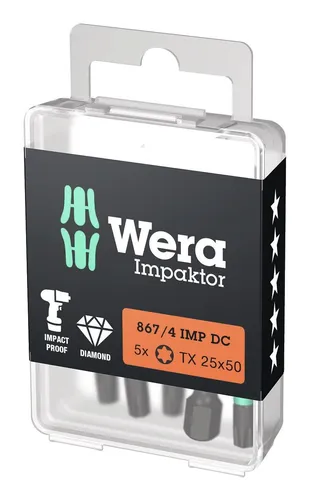Wera Bit-Sortiment Bit-Box Impaktor 1/4" DIN 3126 E6,3 T25 x 50 mm 5er Pack - 5157665001