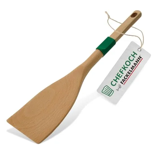 Chefkoch Pfannenwender aus nachhaltigem Buchenholz – Ergonomisch & schonend für beschichtete Pfannen, mit Anti-Rutsch-Ring, 30 x 7,2 cm