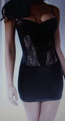 Reizwäsche Dessou Spalex Lagoon schwarz String Satin Chemise elastisch L/XL