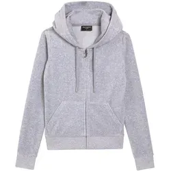 Kapuzennickijacke JUICY COUTURE "ROBERTSON HOODIE Damen", Damen, Gr. XS, grau (silber marl), 95% POLYESTER, 5% ELASTAN, slim fit, Langarm, Jacken, Trainingsjacke Damen, Sweatjacke mit Kapuze, Velour, mit Glitzer, Sale