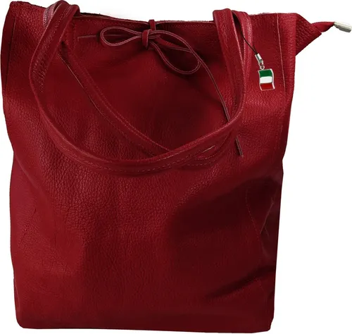 FLORENCE Schultertasche - Italienischer Echtleder Shopper in Rot - Schultertasche aus echtem Leder, stilvoll und geräumig (ca. 28cm), ideal für Damen, Made in Italy und perfekt für jeden Anlass.