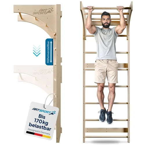 ArtSport Sprossenwand für Erwachsene - Indoor Klettergerüst aus Holz - Turnen: Vielseitiges Fitnessgerät aus Holz mit Klimmzugstange, ideal für Kraft- und Ausdauertraining in den eigenen vier Wänden.