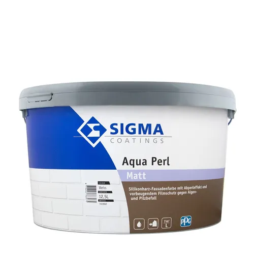 Sigma Aqua Perl Fassadenfarbe 12,5L - Weiße Silikonharz-Fassadenfarbe - Innen- & Außenfarben, hochwertige Silikonharz-Fassadenfarbe mit hoher Deckkraft für langlebigen Schutz und mattes Finish.