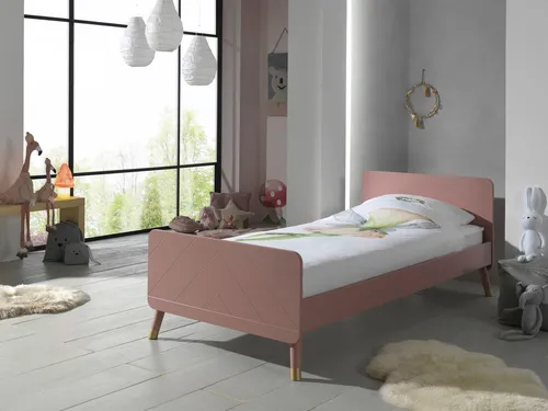 Vipack BILLY Einzelbett 90 x 200 cm mit Lattenrost - Hochwertiges Kinderzimmermöbel aus MDF, elegant lackiert in Terra Rosa, mit gradlinigem Design und besonderen Rillenprofilen für eine stilvolle Optik.