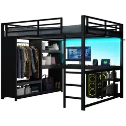 Beaok Hochbett, Schwarz, Metall, 160x200 cm, Kinder- & Jugendzimmer, Kindermöbel, Kinderbetten, Hochbetten