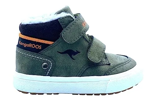 KangaROOS Unisex Kinder K-Hut Sneaker, Olive Flame, 21 EU - Sneaker für Jungen mit Klettverschluss und warmem Futter, ideal als Übergangsschuh für kalte Tage.
