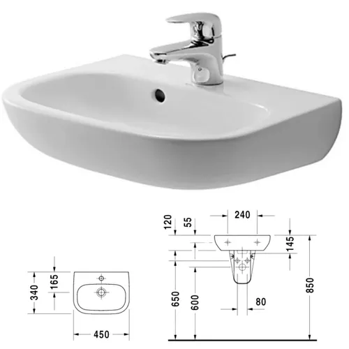 Handwaschbecken Duravit D-Code 45cm - weiß - Waschbecken aus Sanitärkeramik