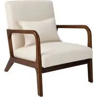Costway Gepolsterter Loungesessel Beige - Eleganter Loungesessel mit breiter Rückenlehne und weicher Polsterung für höchsten Komfort. Stabile Gummibaumbeine sorgen für Sicherheit und Langlebigkeit. Ideal für Ihr Wohnzimmer!