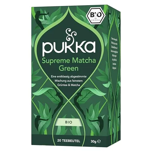 Pukka Bio Kräutertee "Supreme Matcha Green" - 20 Teebeutel für frischen Genuss - Hochwertiger Bio-Grüntee mit feinstem Matcha-Pulver, ideal für einen belebenden Start in den Tag. Genießen Sie besten Teegenuss mit fair gehandelten Zutaten.